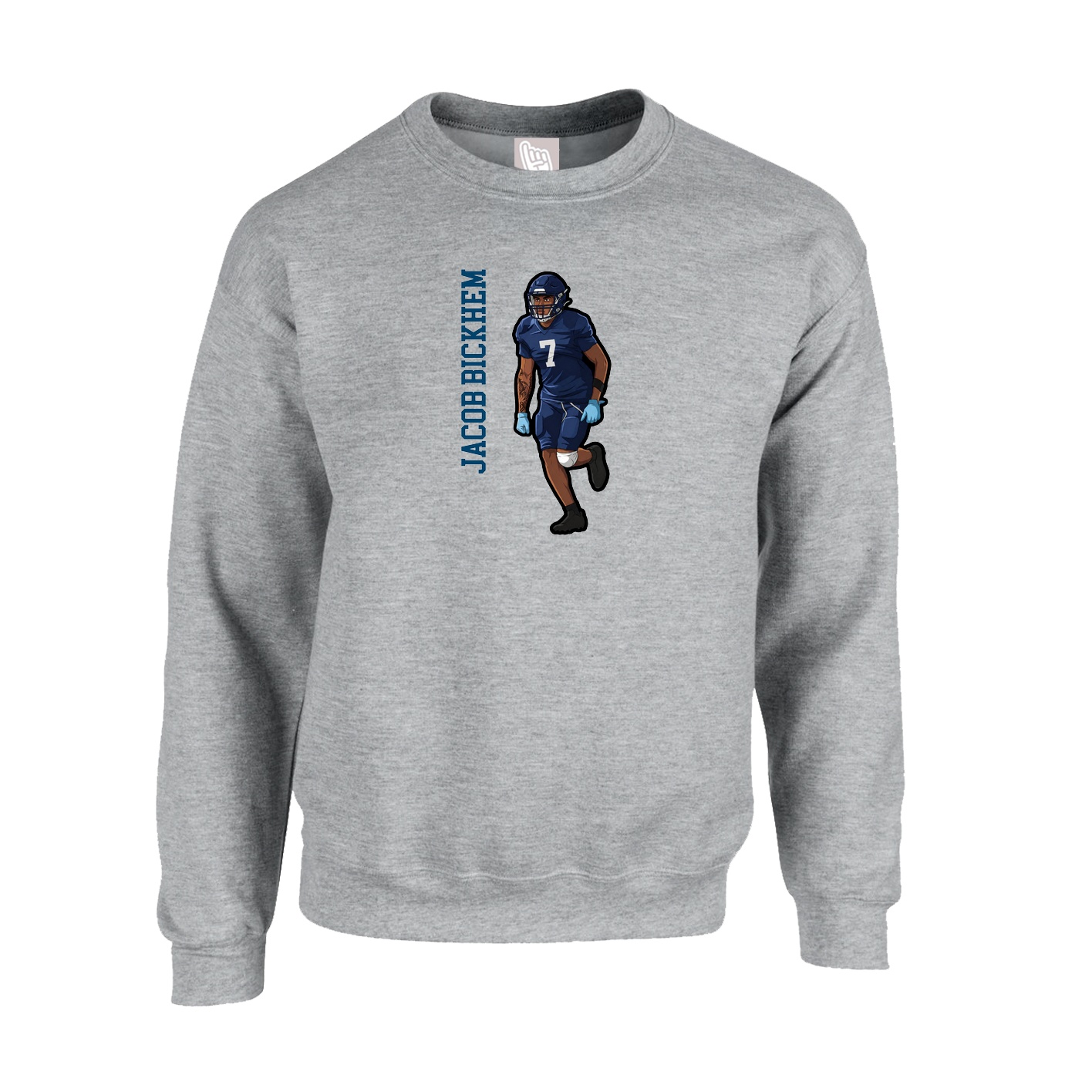 Fleece Crew — Name Vertical in Grey