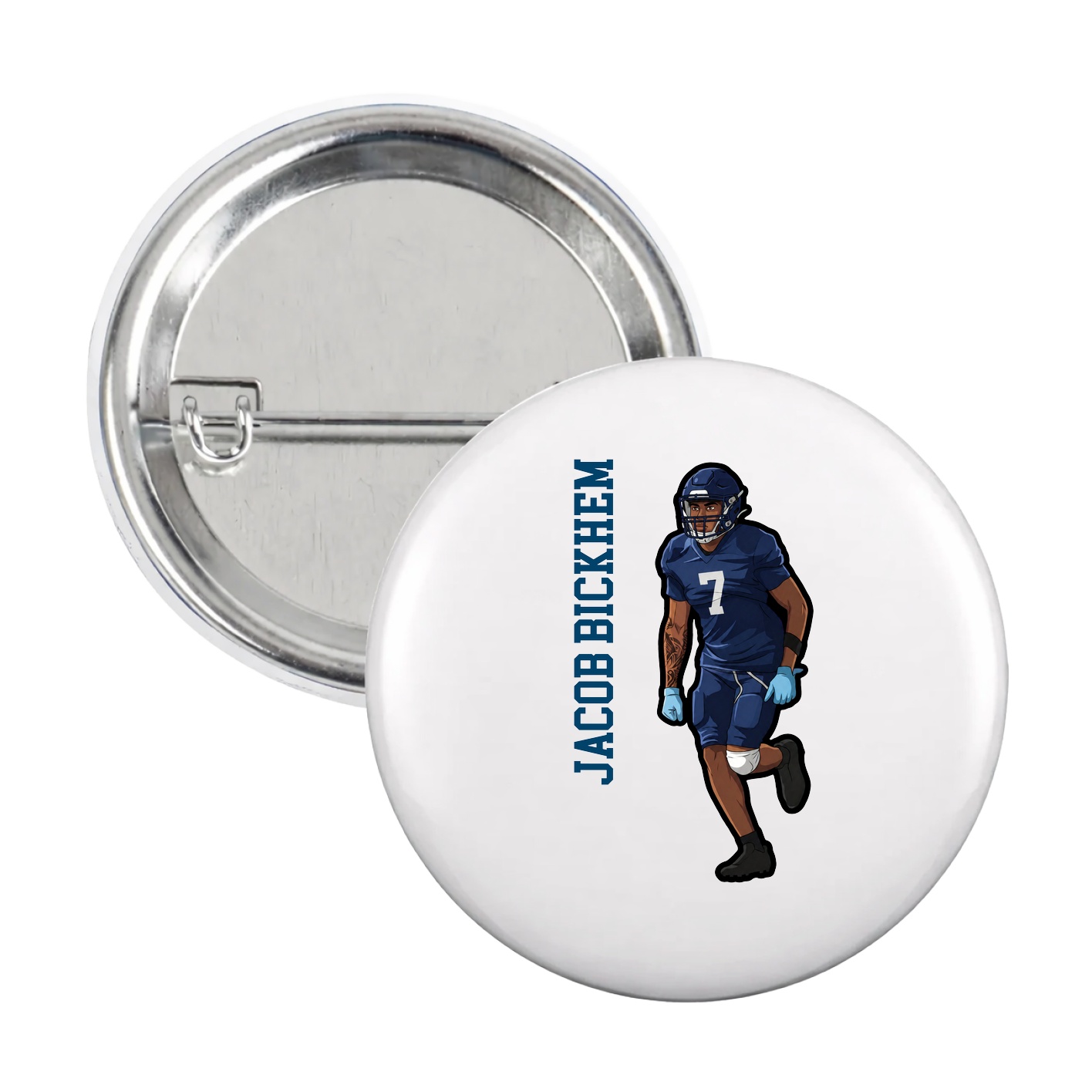 Game Day Button — Name Vertical in White