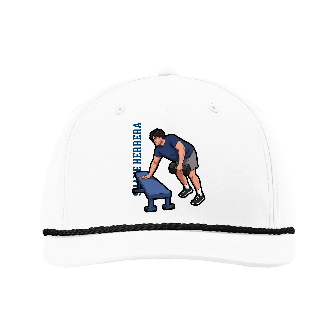 Five-Panel Classic Rope Cap — Name Vertical in White