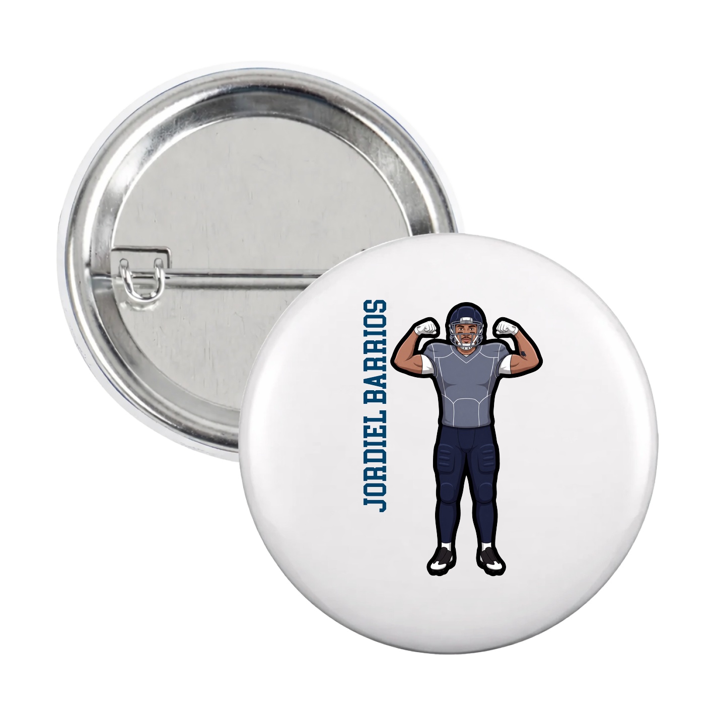 Game Day Button — Name Vertical in White