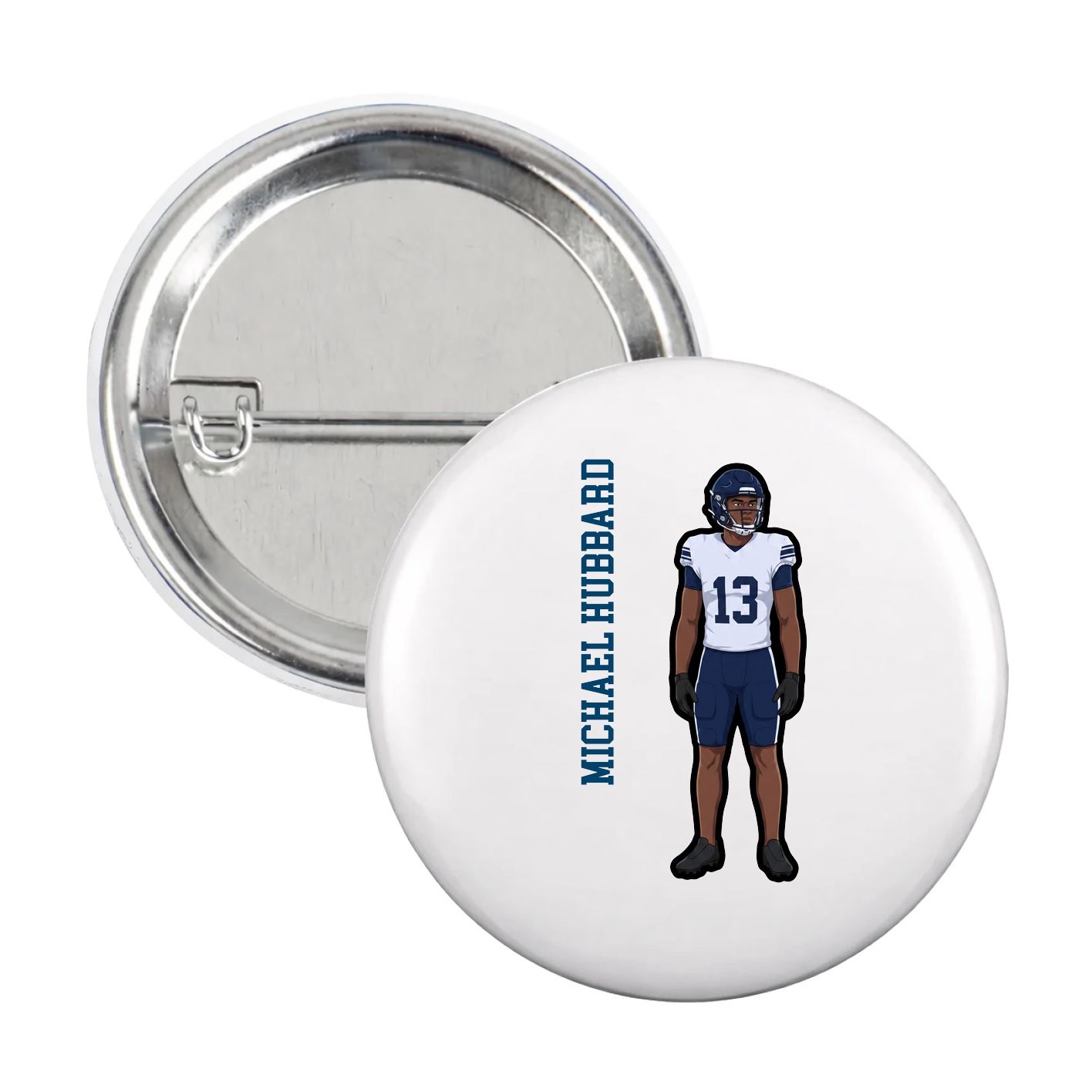 Game Day Button — Name Vertical in White