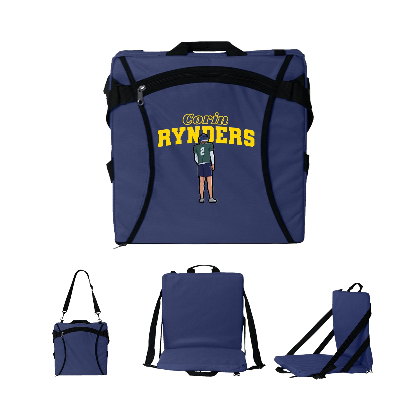 Folding Stadium Seat — Name Arch in Navy