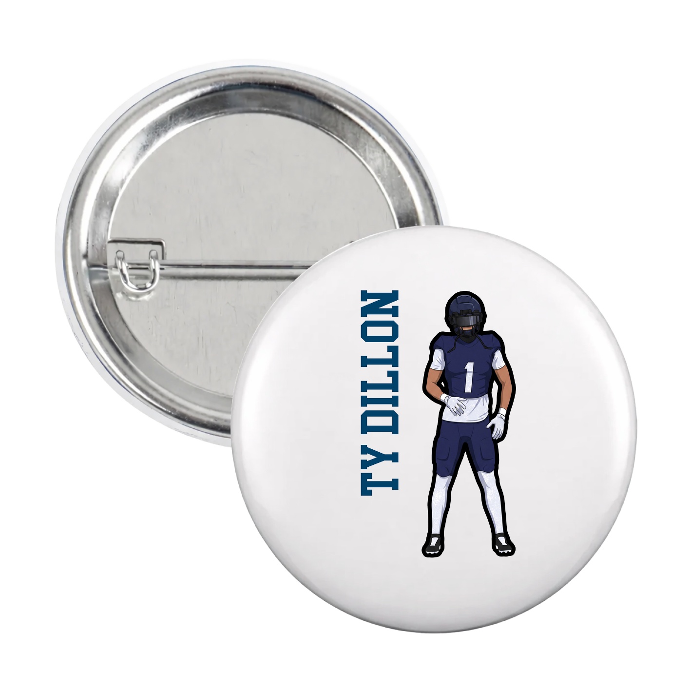 Game Day Button — Name Vertical in White