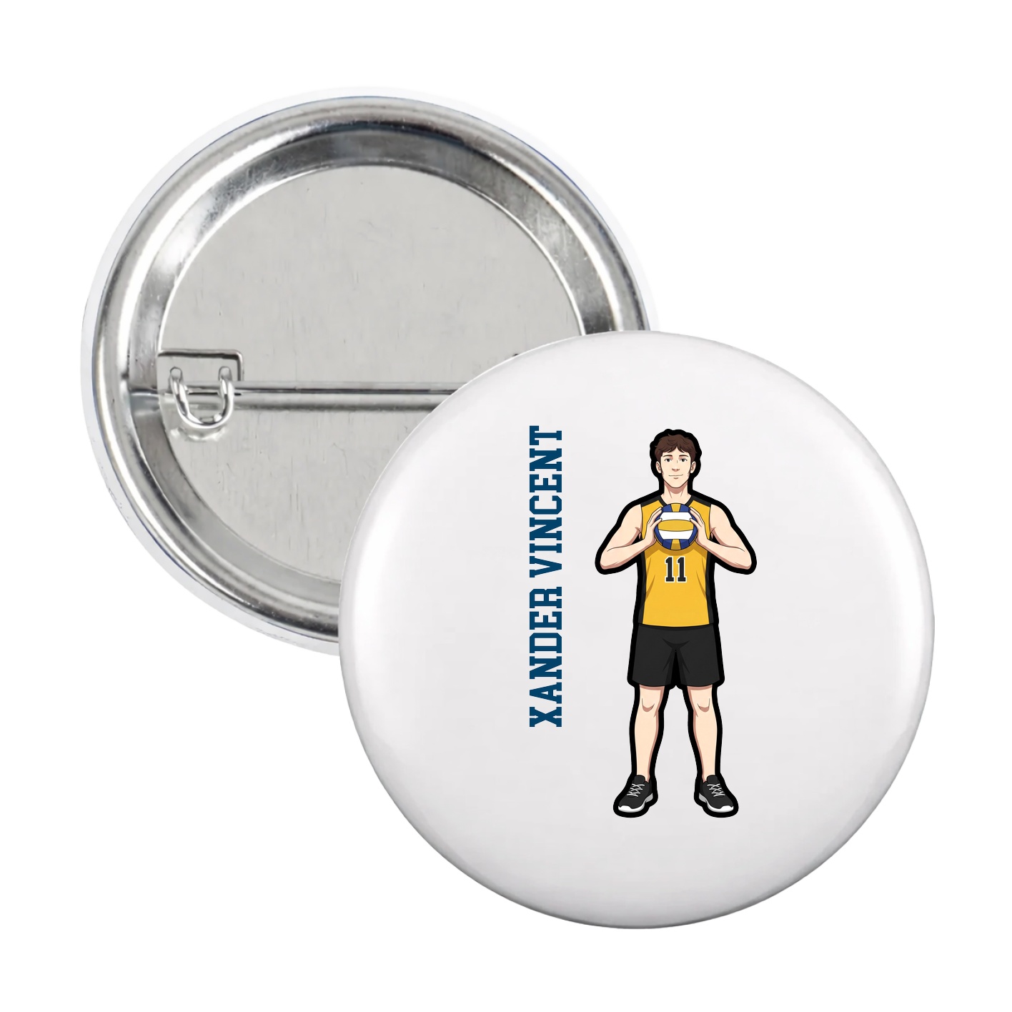 Game Day Button — Name Vertical in White