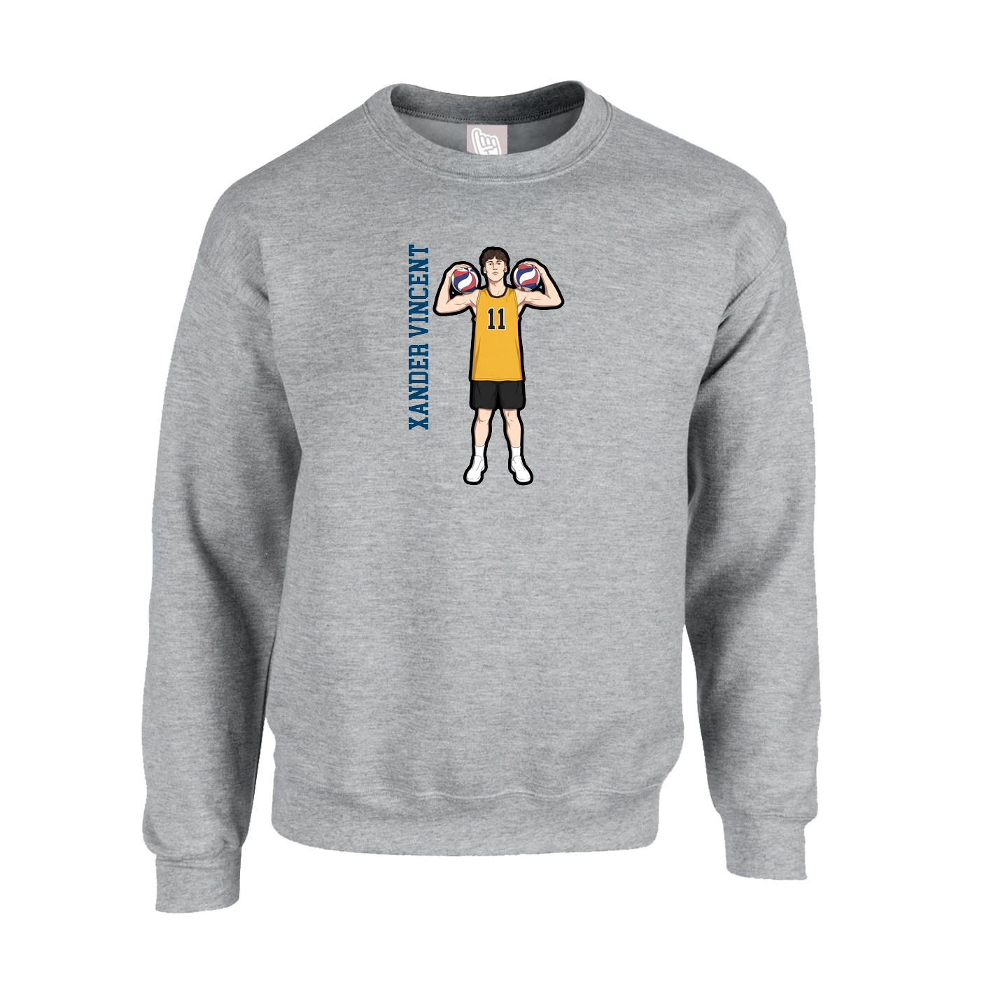 Fleece Crew — Name Vertical in Grey