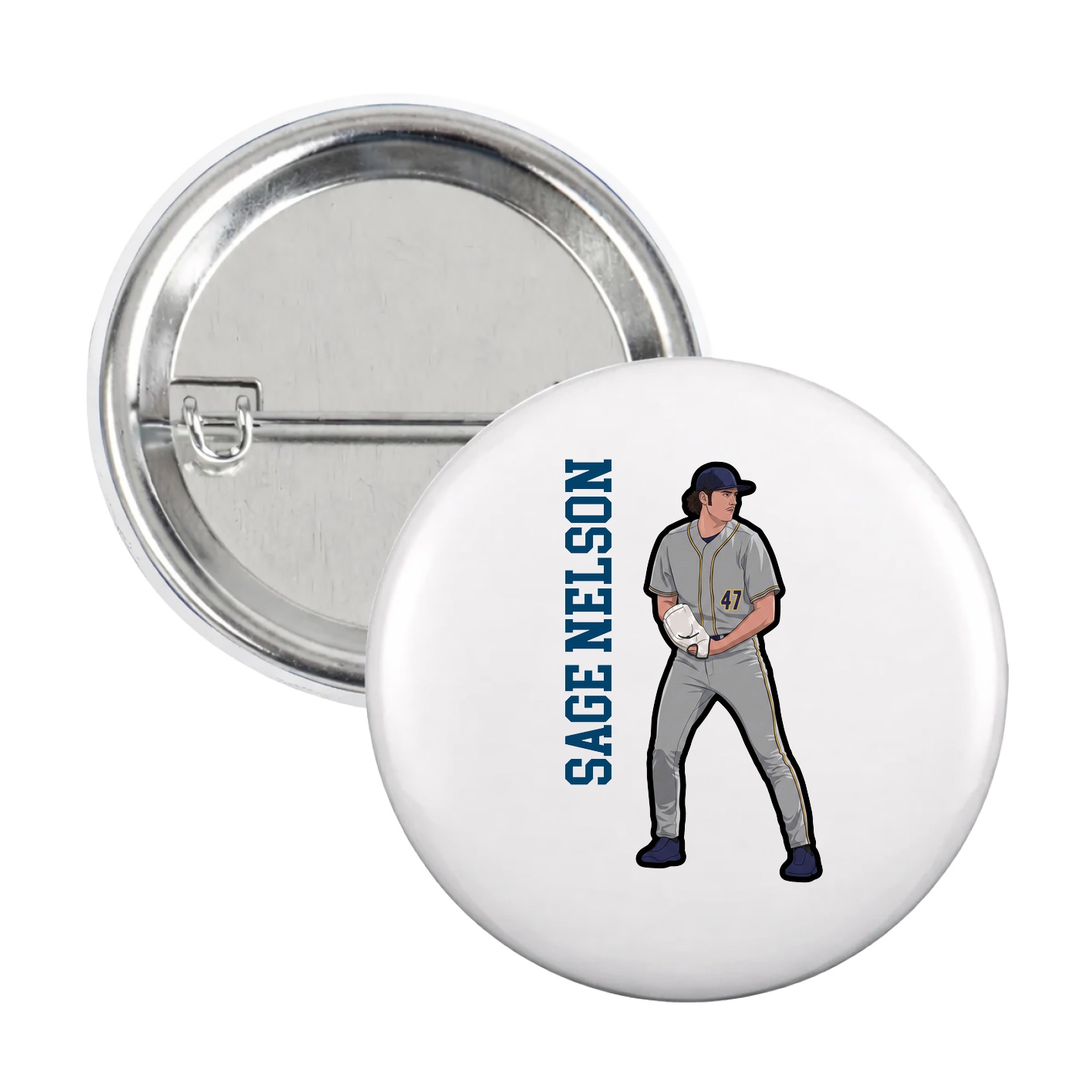 Game Day Button — Name Vertical in White