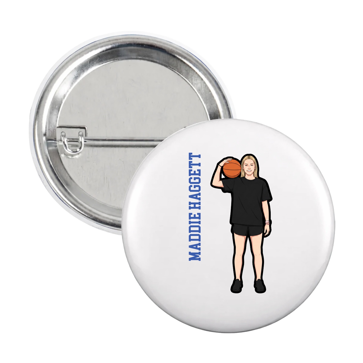 Game Day Button — Name Vertical in White