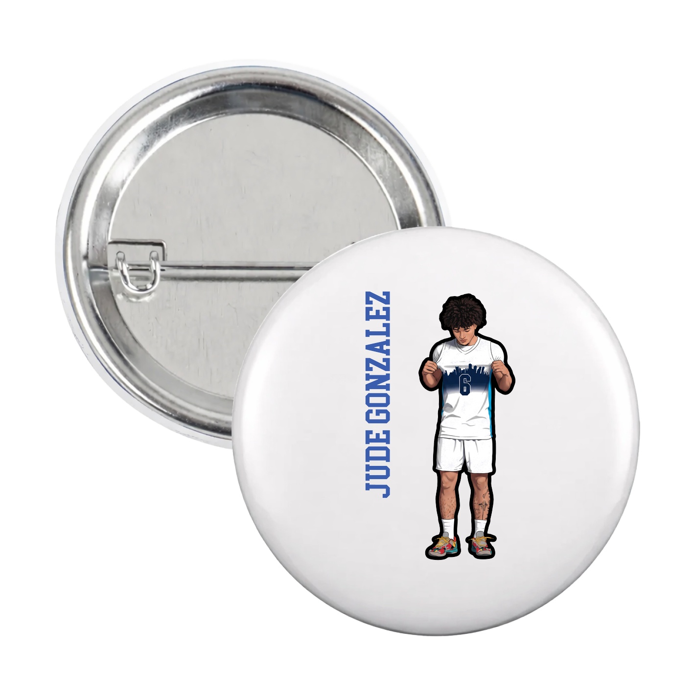 Game Day Button — Name Vertical in White