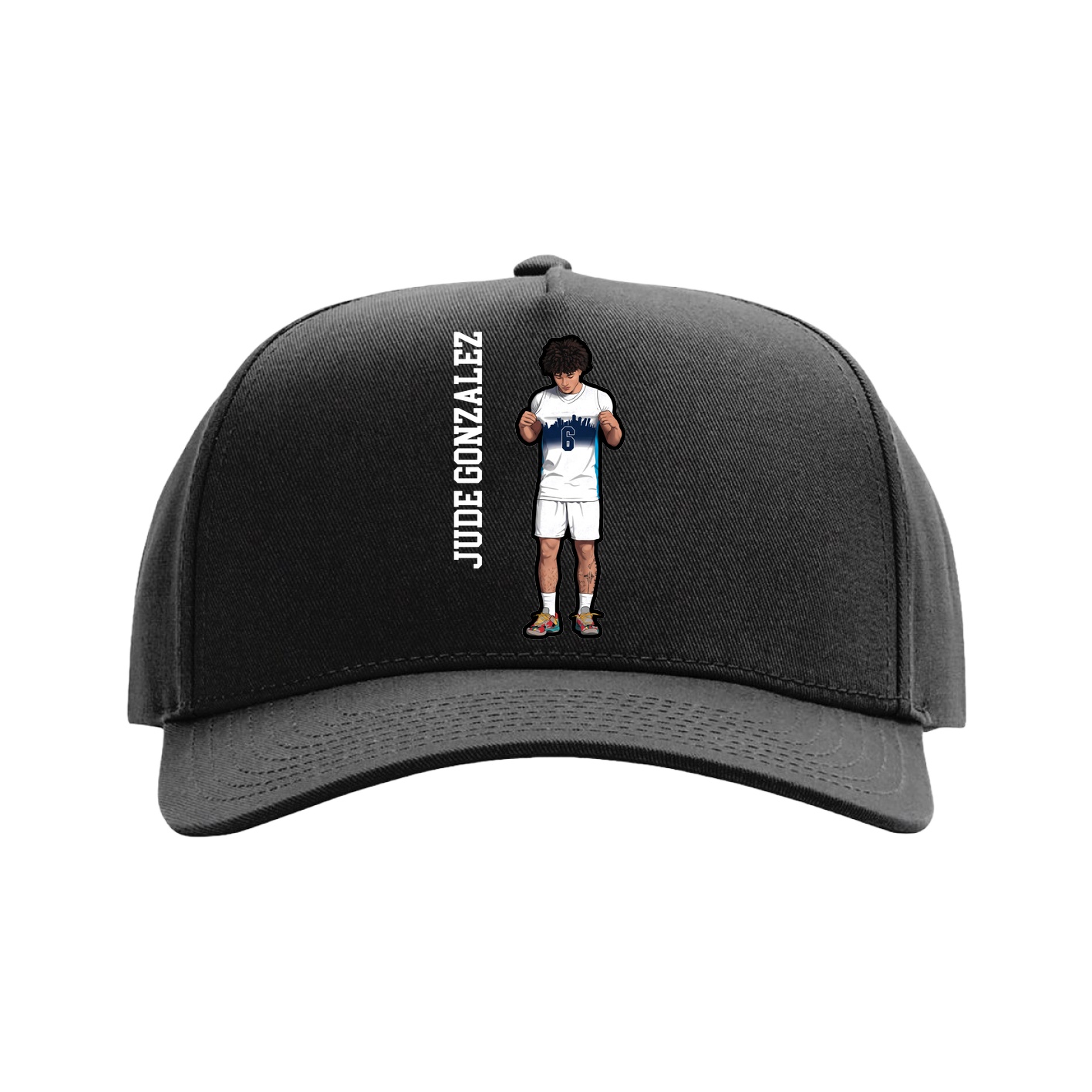 Full Fabric Five-Panel Champ Cap — Name Vertical in Black