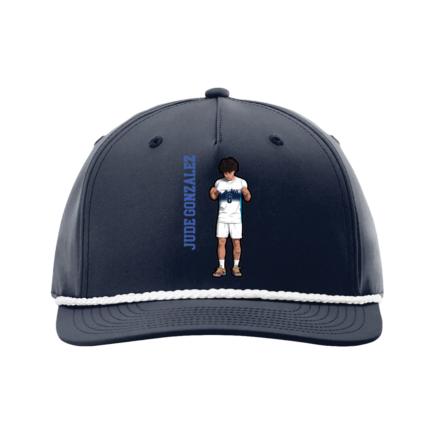 Five-Panel Classic Rope Cap — Name Vertical in Navy