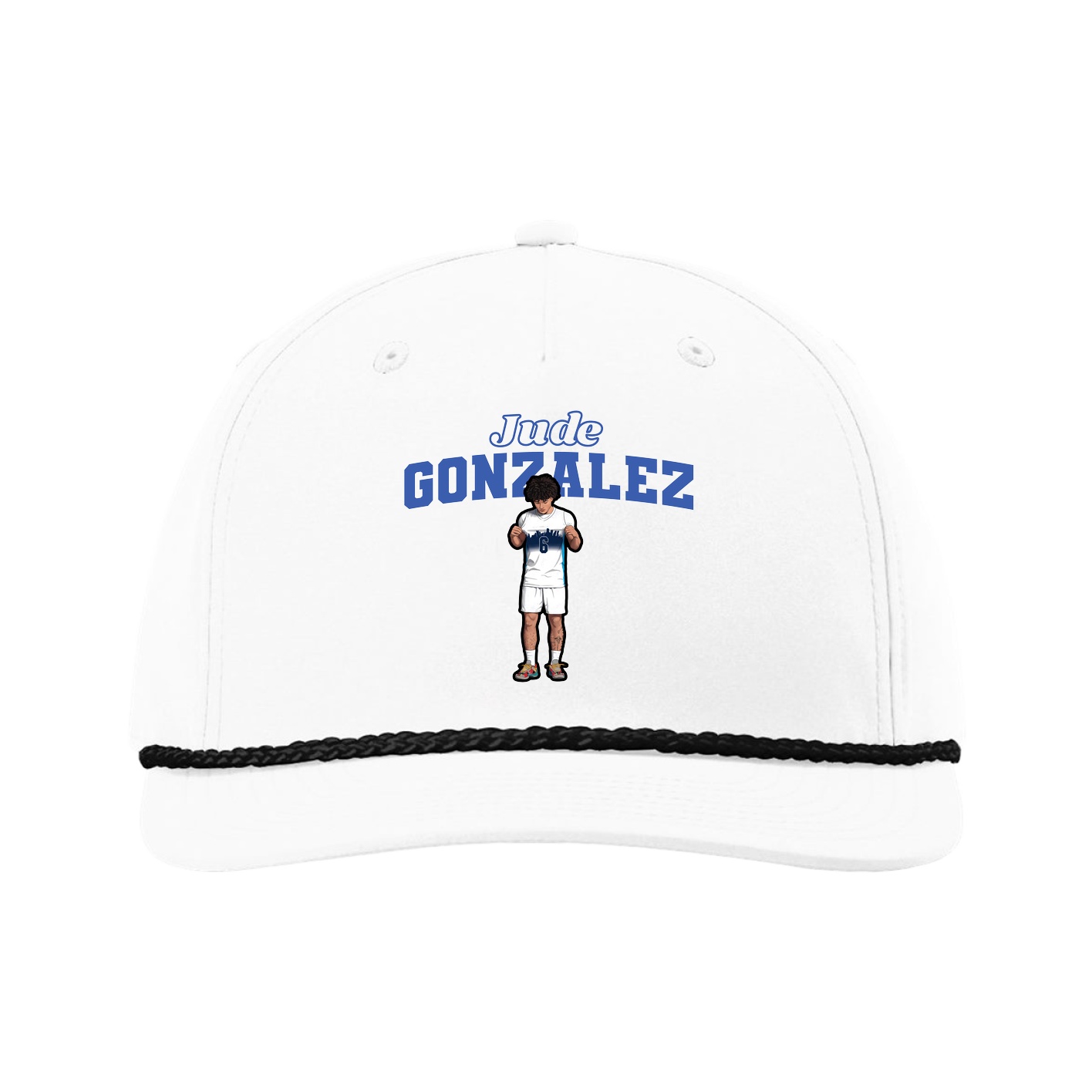Five-Panel Classic Rope Cap — Name Arch in White