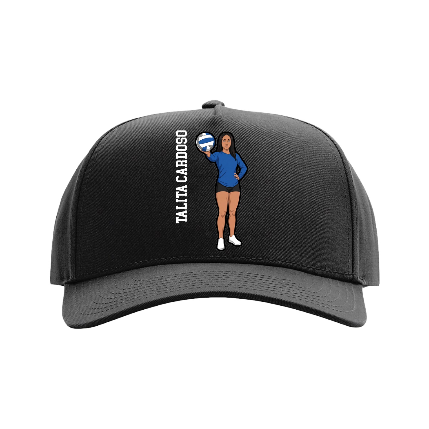 Full Fabric Five-Panel Champ Cap — Name Vertical in Black