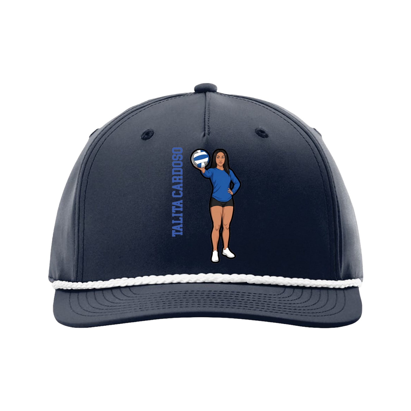 Five-Panel Classic Rope Cap — Name Vertical in Navy