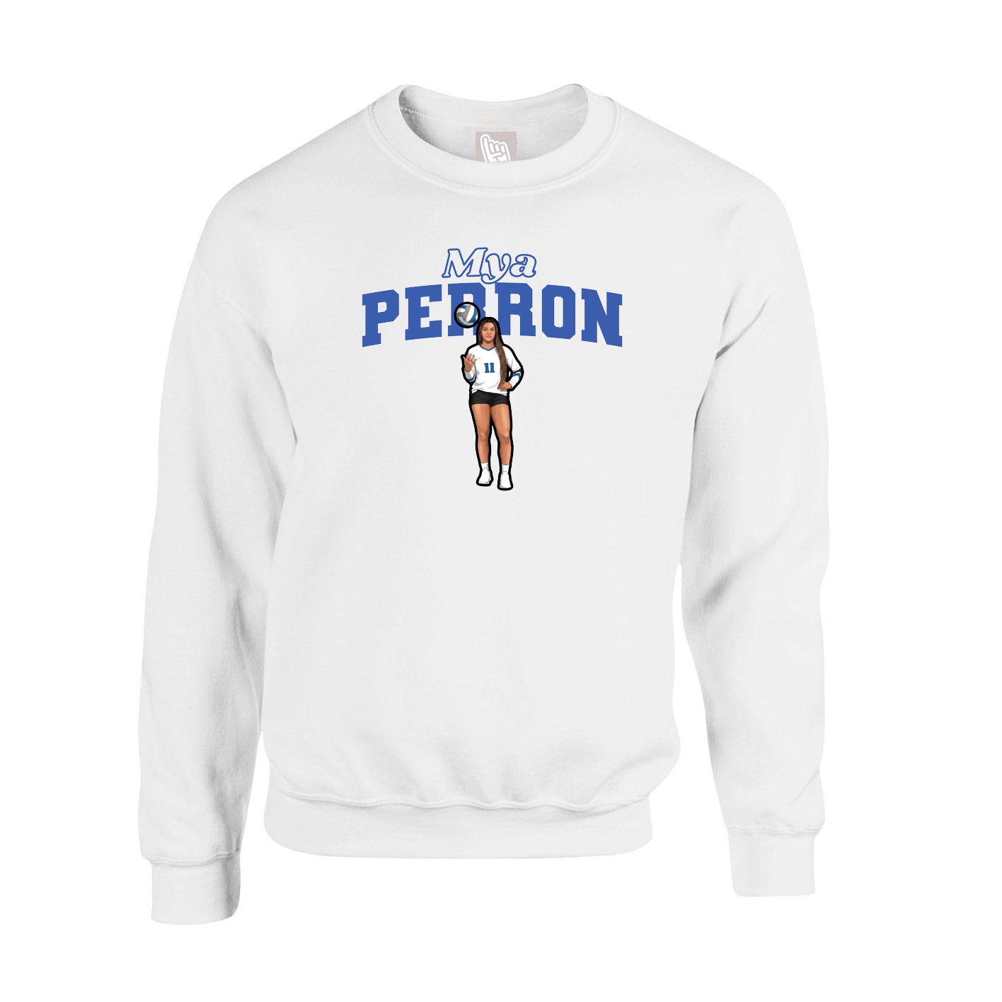 Fleece Crew — Name Arch in White