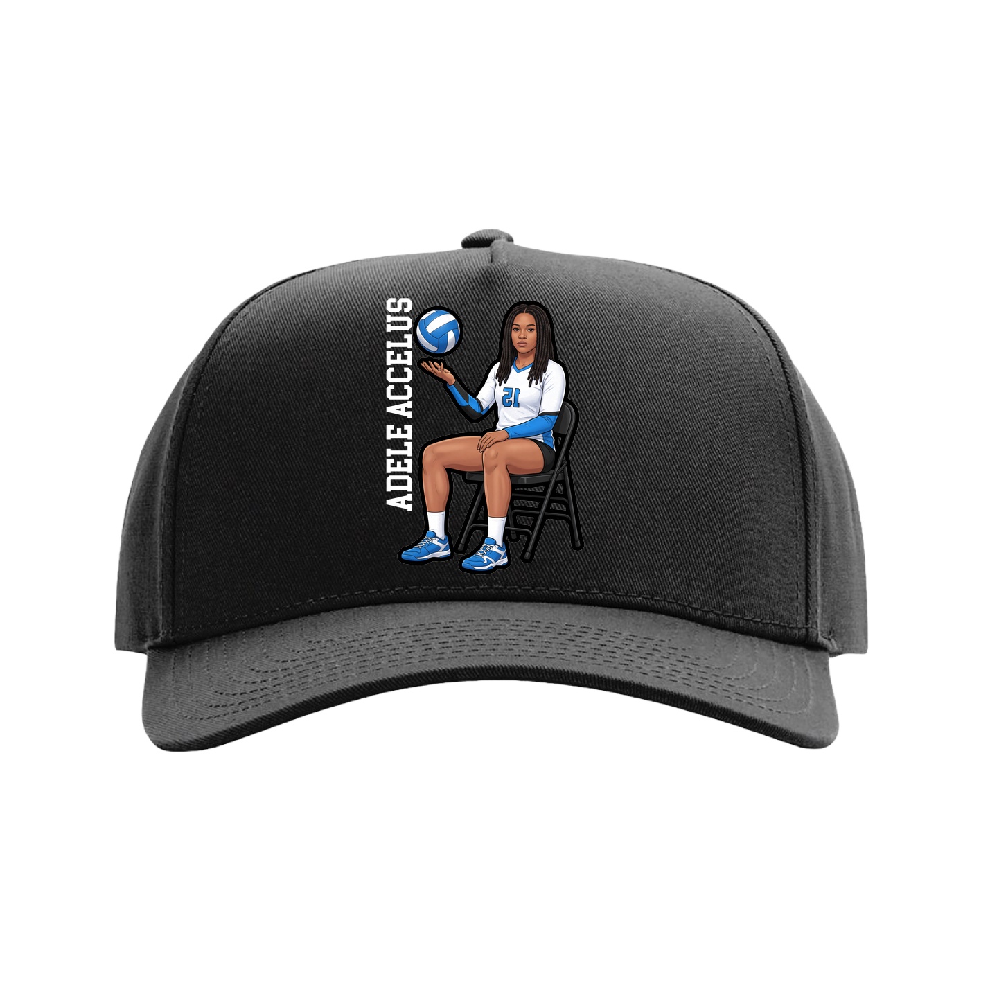 Full Fabric Five-Panel Champ Cap — Name Vertical in Black