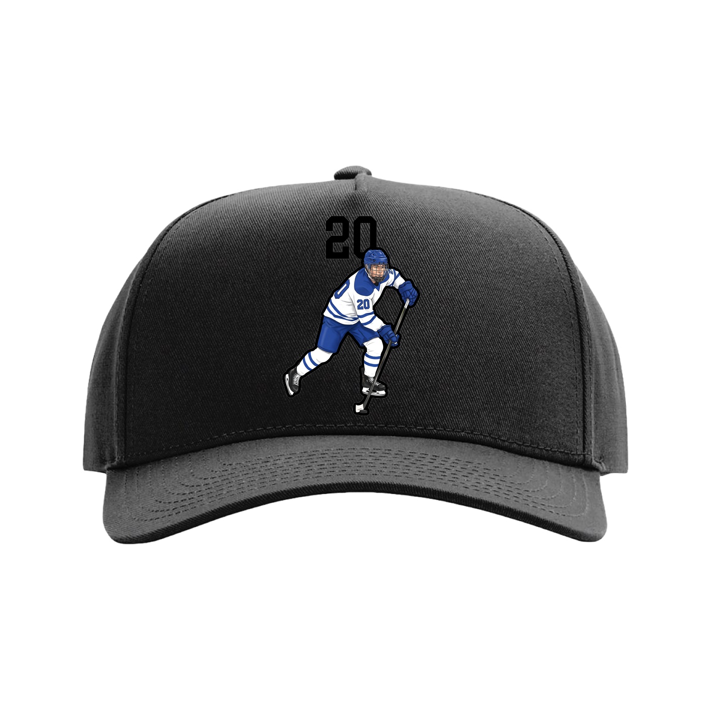 Full Fabric Five-Panel Champ Cap — Number Top in Black