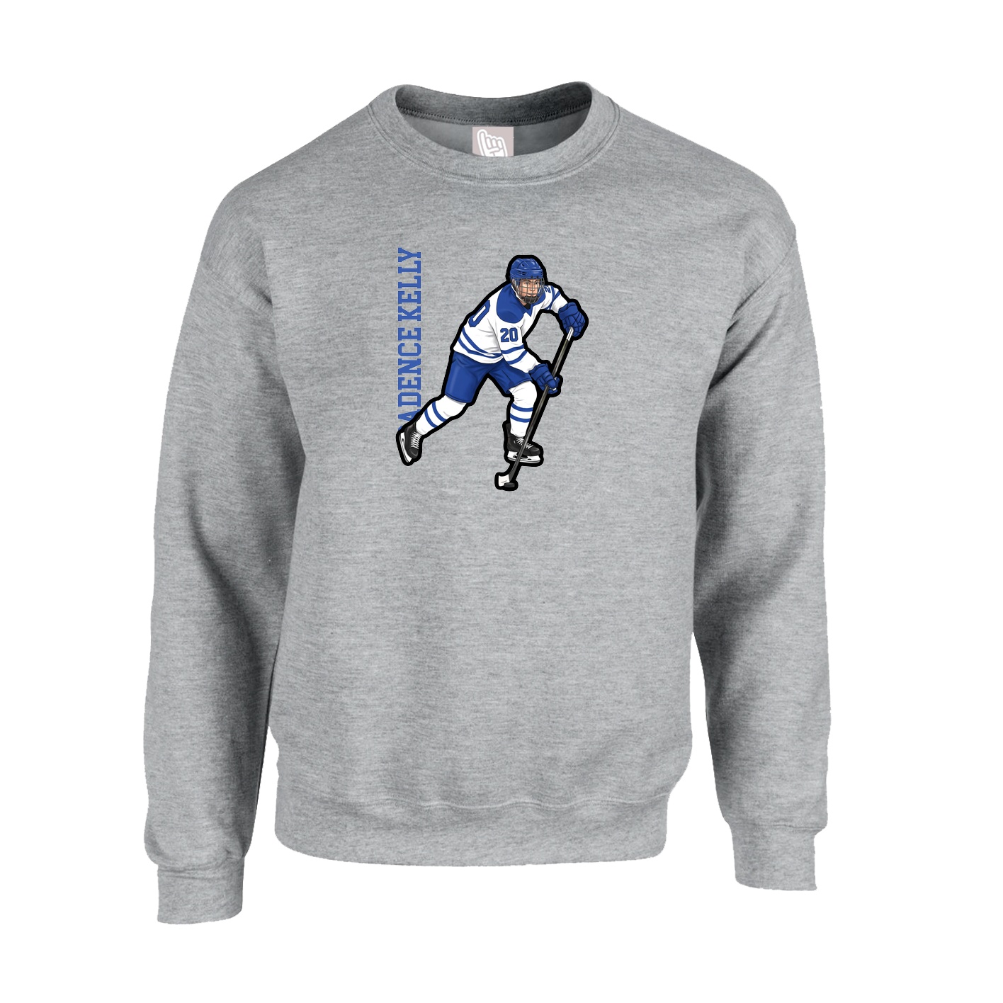 Fleece Crew — Name Vertical in Grey