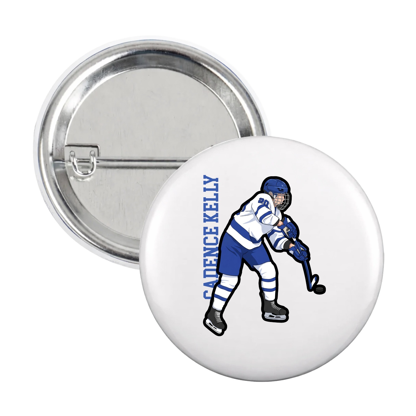 Game Day Button — Name Vertical in White