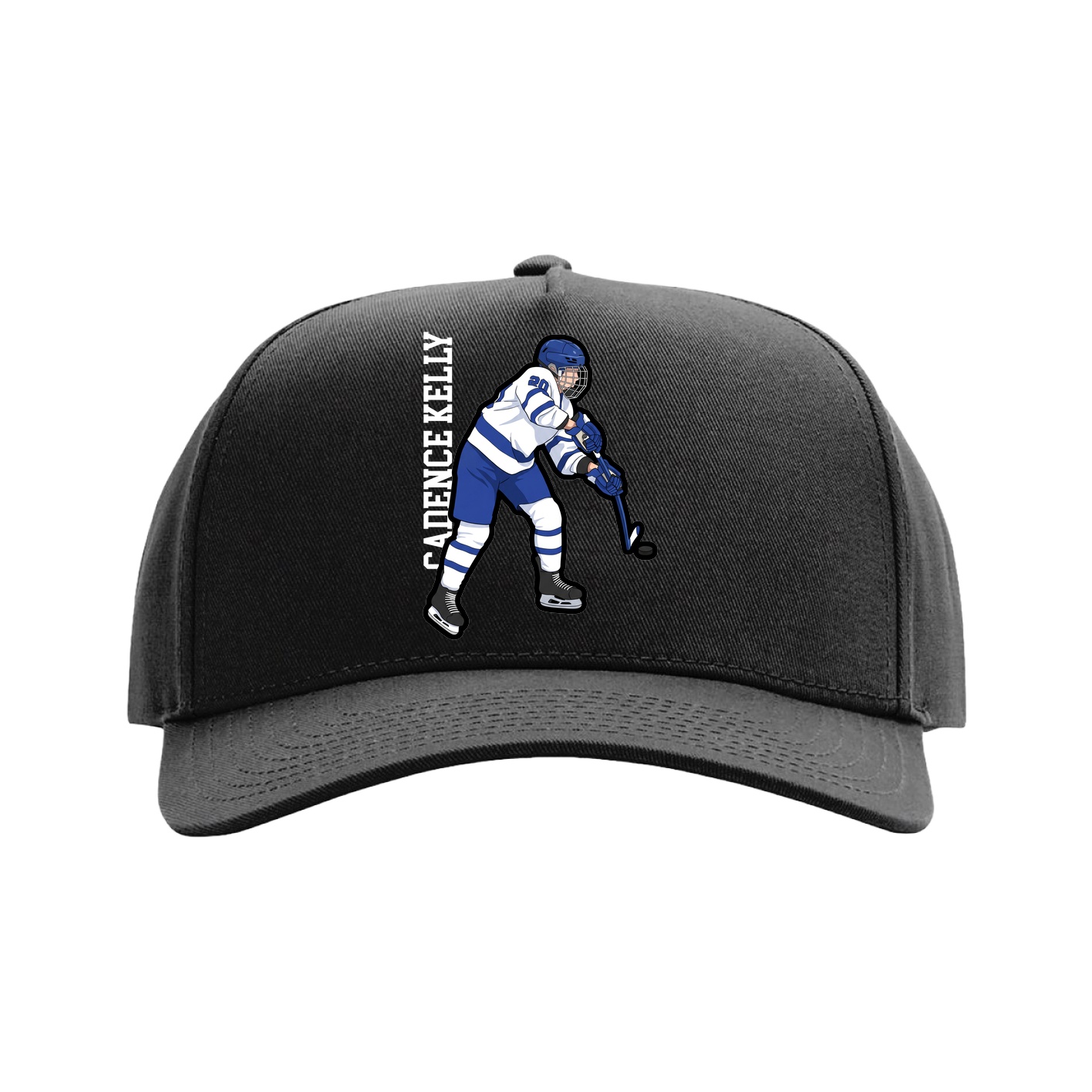 Full Fabric Five-Panel Champ Cap — Name Vertical in Black
