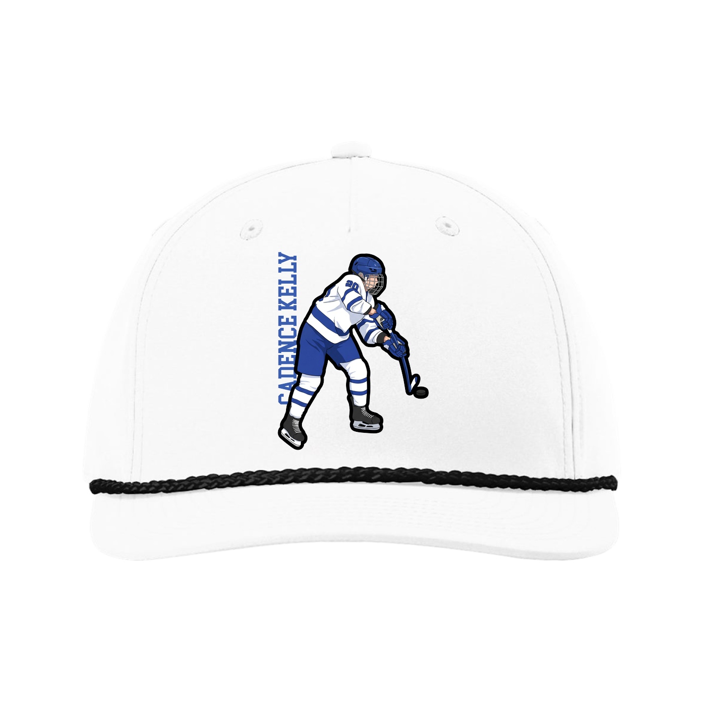 Five-Panel Classic Rope Cap — Name Vertical in White