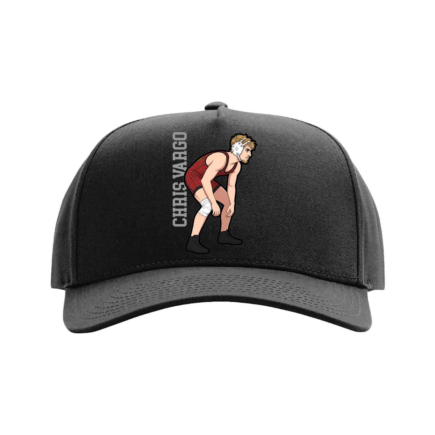 Full Fabric Five-Panel Champ Cap — Name Vertical in Black