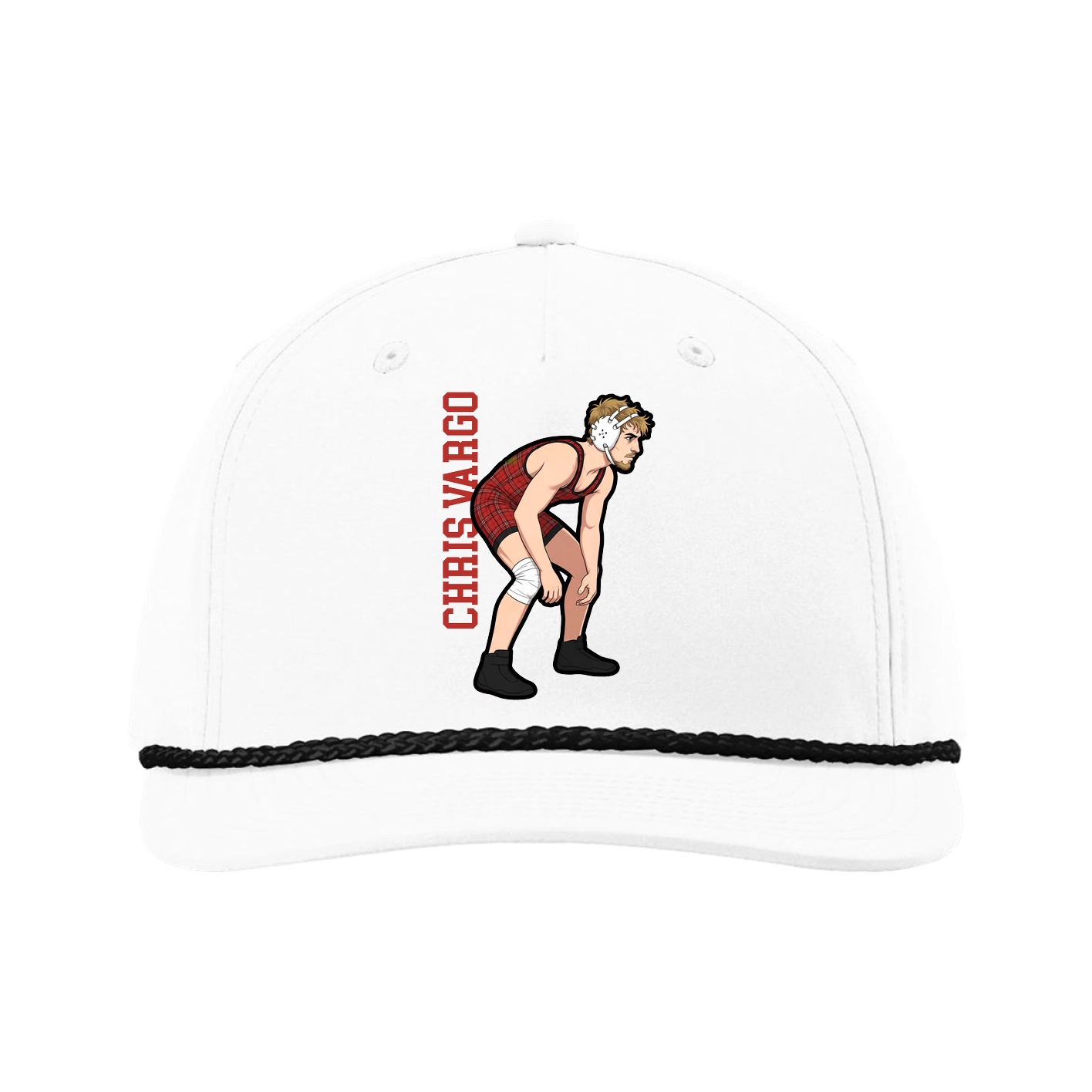 Five-Panel Classic Rope Cap — Name Vertical in White
