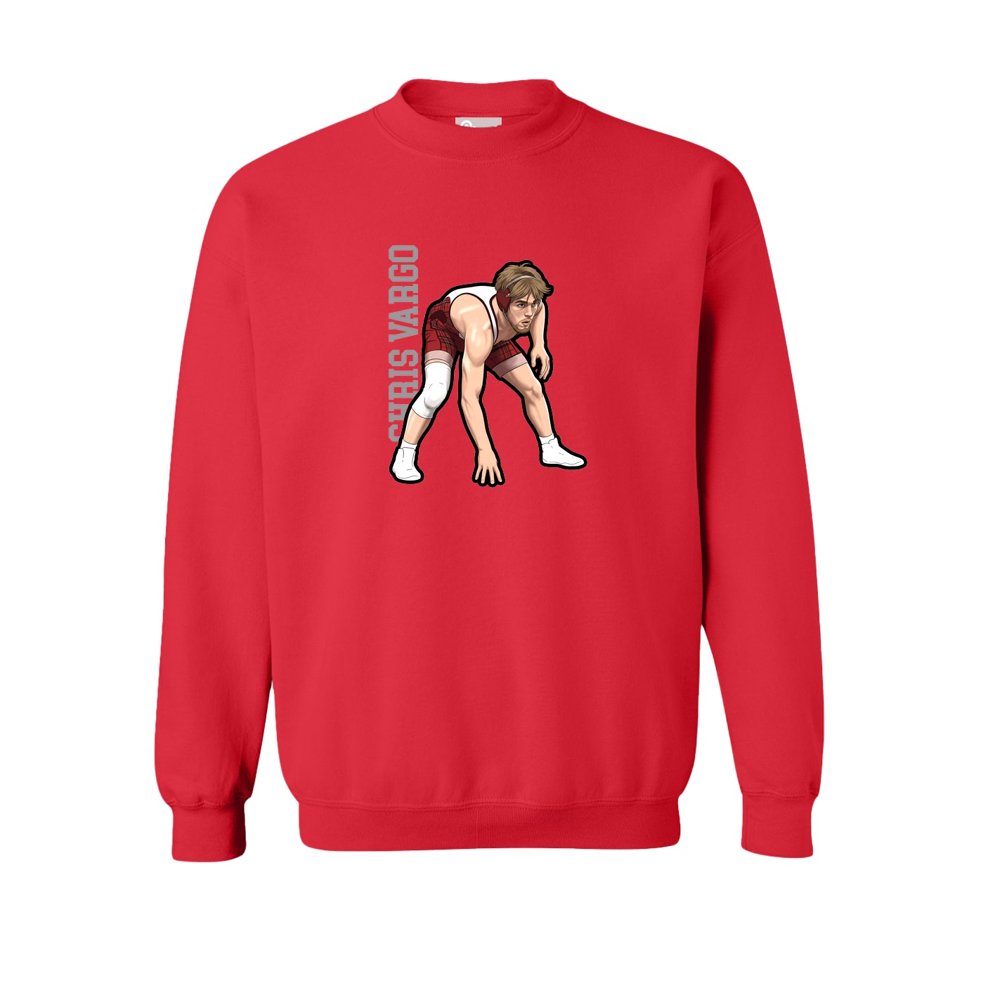 Fleece Crew — Name Vertical in Red