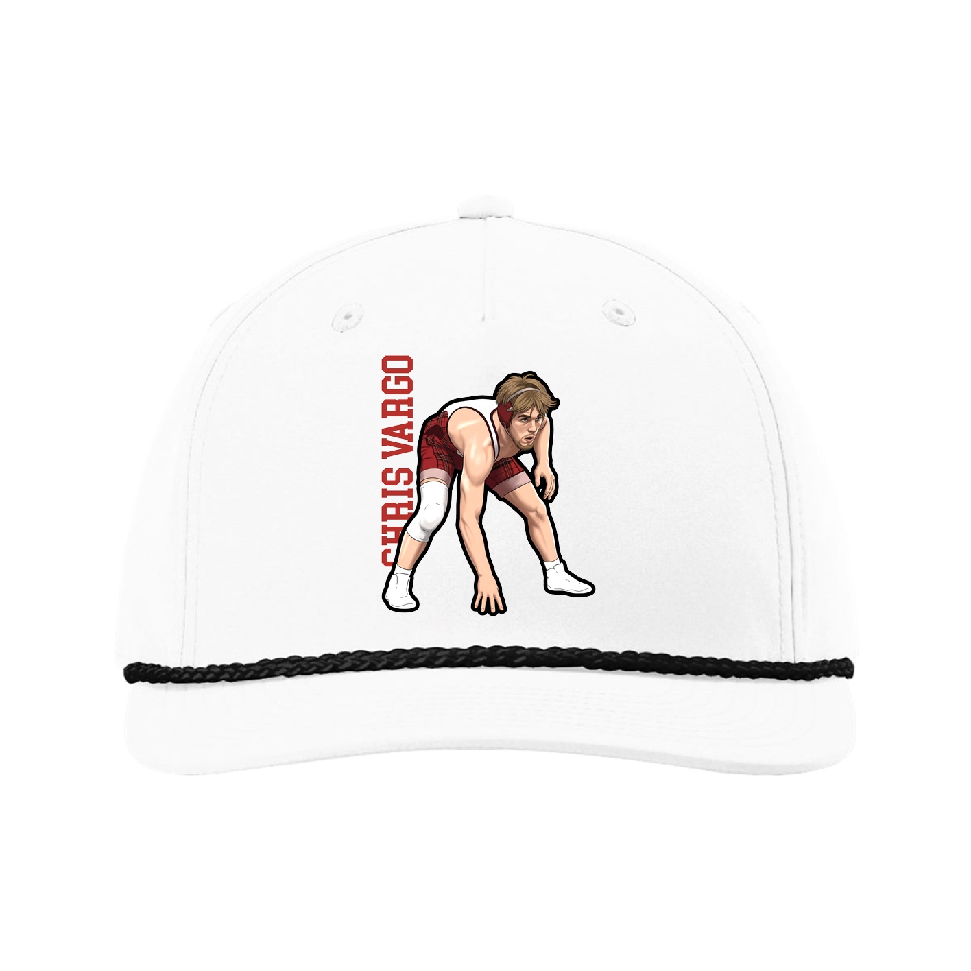 Five-Panel Classic Rope Cap — Name Vertical in White