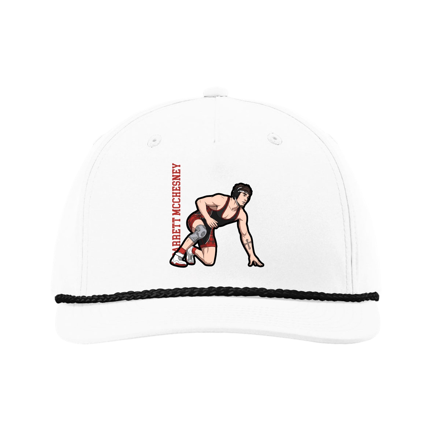 Five-Panel Classic Rope Cap — Name Vertical in White
