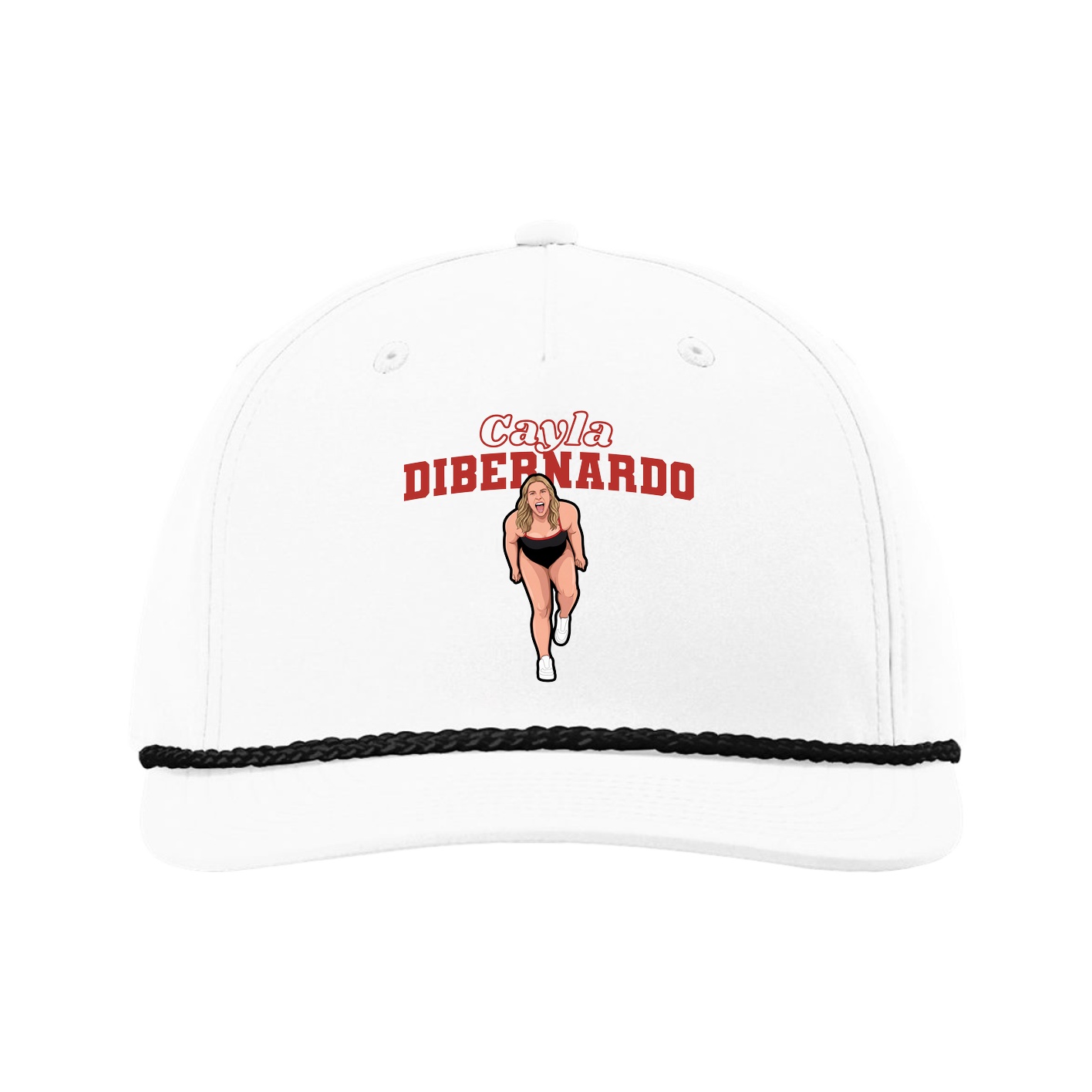 Five-Panel Classic Rope Cap — Name Arch in White