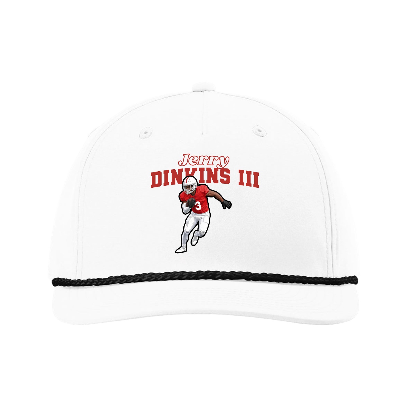 Five-Panel Classic Rope Cap — Name Arch in White
