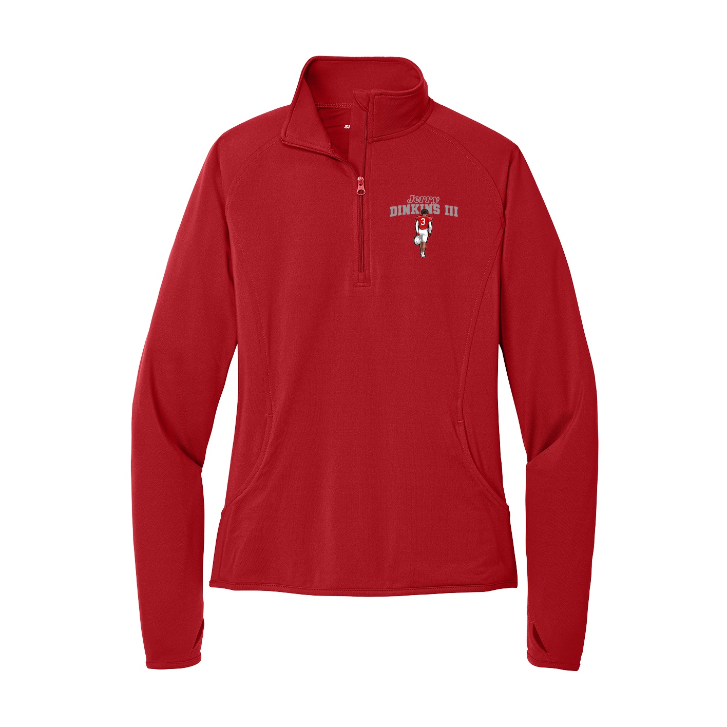 Women's Q-Zip Pullover — Name Arch in Red