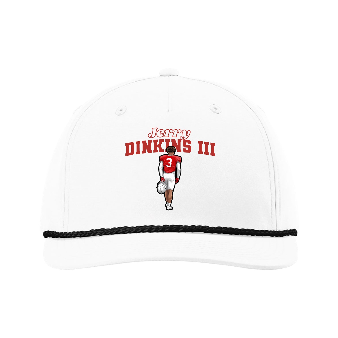 Five-Panel Classic Rope Cap — Name Arch in White