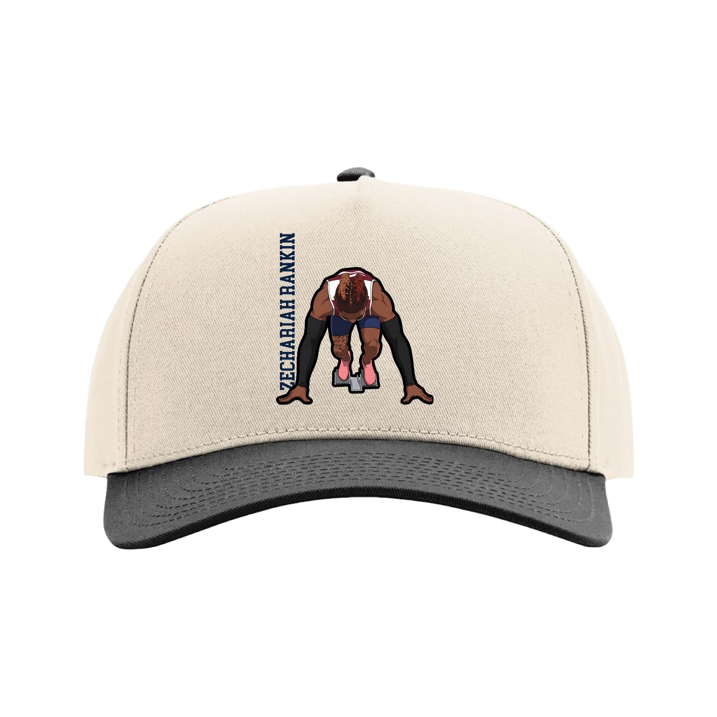Full Fabric Five-Panel Champ Cap — Name Vertical in Cream/Black