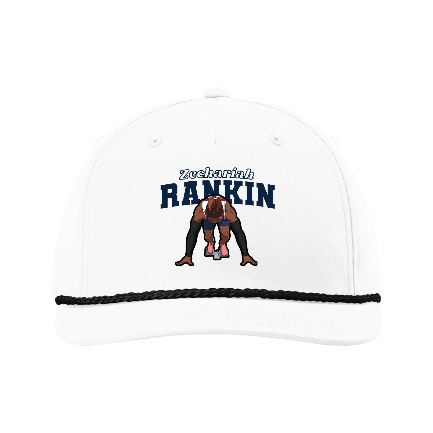 Five-Panel Classic Rope Cap — Name Arch in White