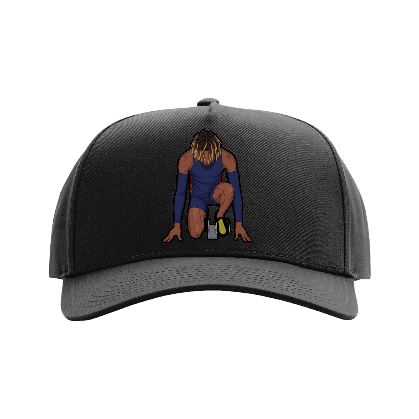 Full Fabric Five-Panel Champ Cap — Name Vertical in Black