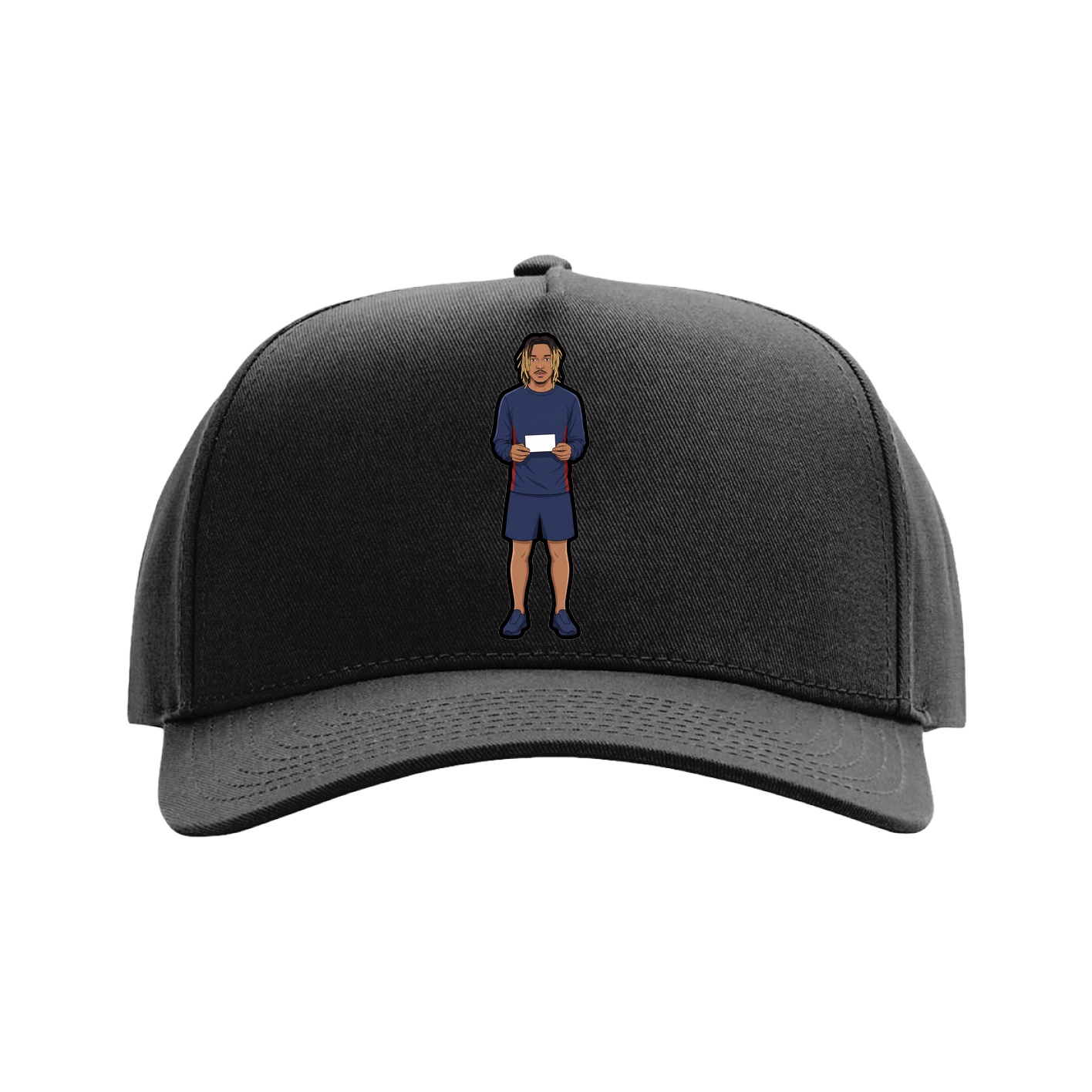 Full Fabric Five-Panel Champ Cap — Name Vertical in Black