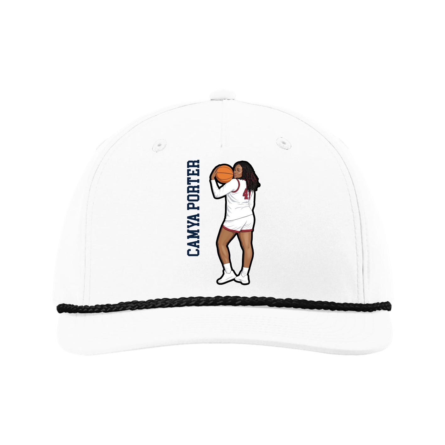 Five-Panel Classic Rope Cap — Name Vertical in White