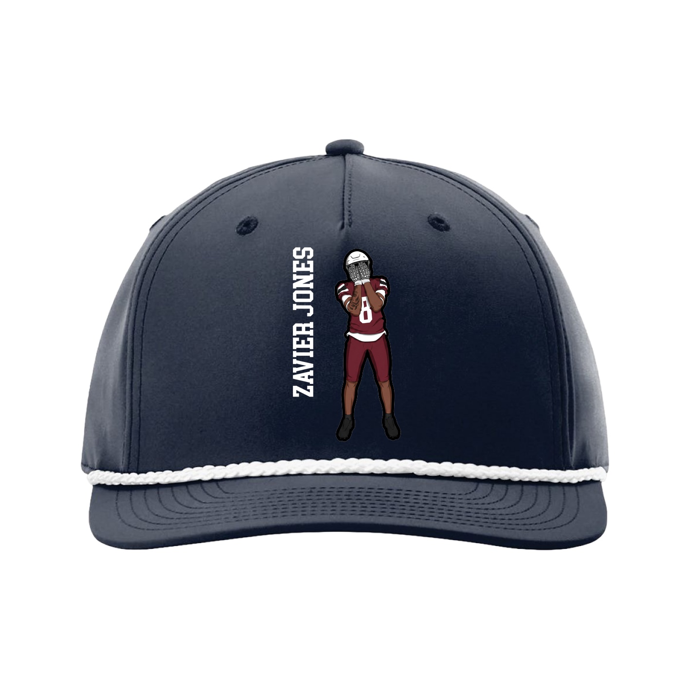 Five-Panel Classic Rope Cap — Name Vertical in Navy