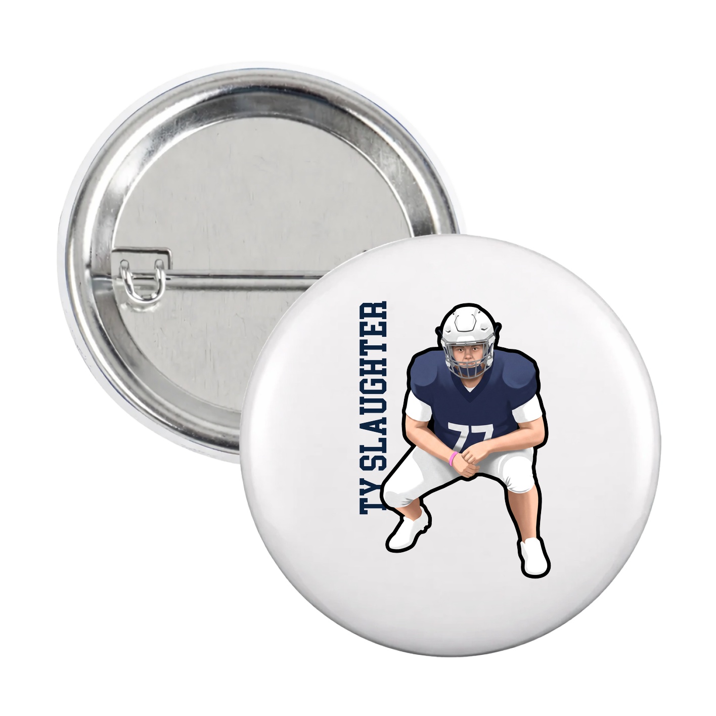 Game Day Button — Name Vertical in White