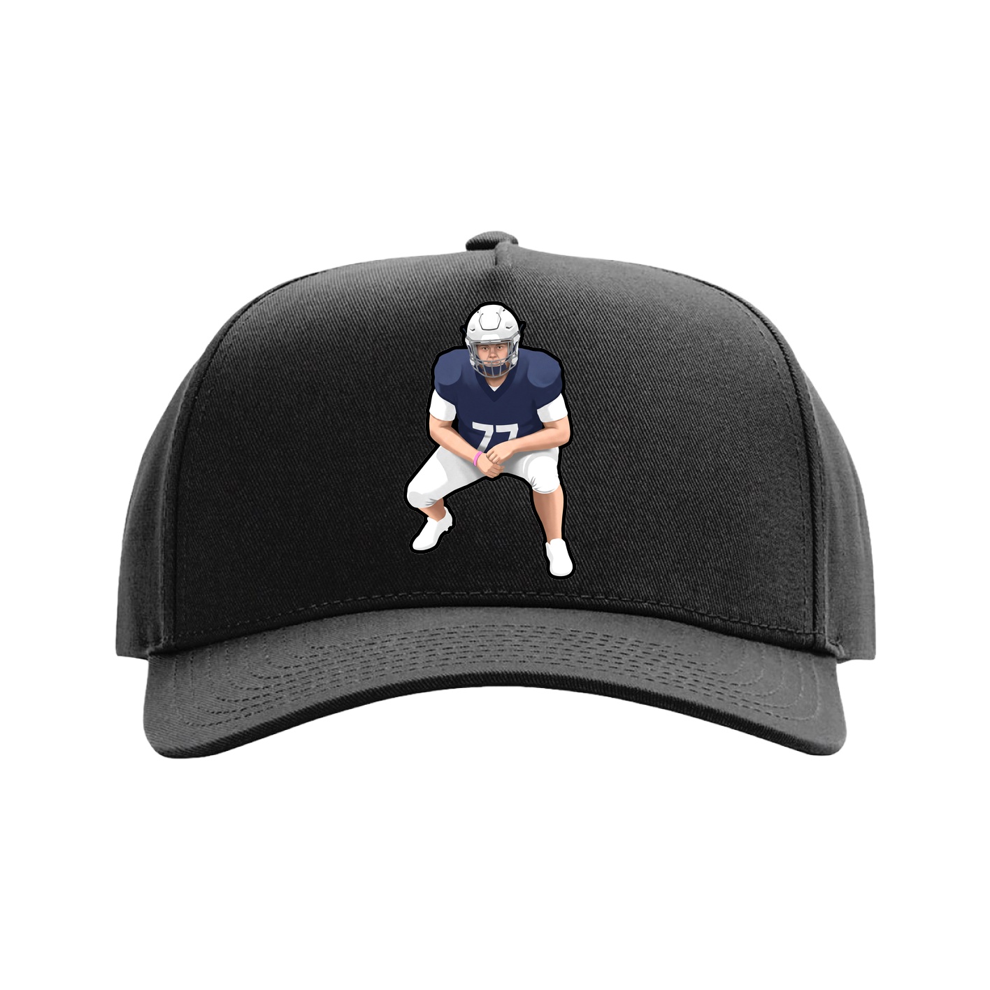 Full Fabric Five-Panel Champ Cap — Name Vertical in Black