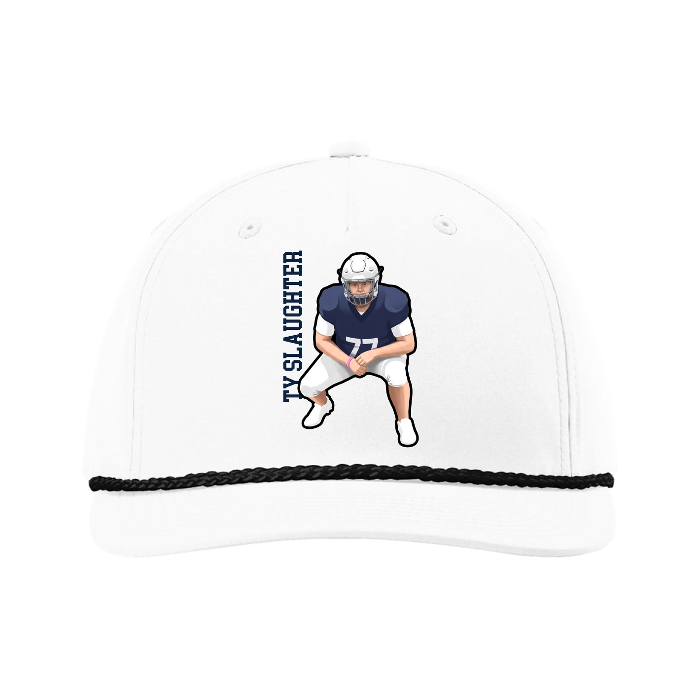Five-Panel Classic Rope Cap — Name Vertical in White