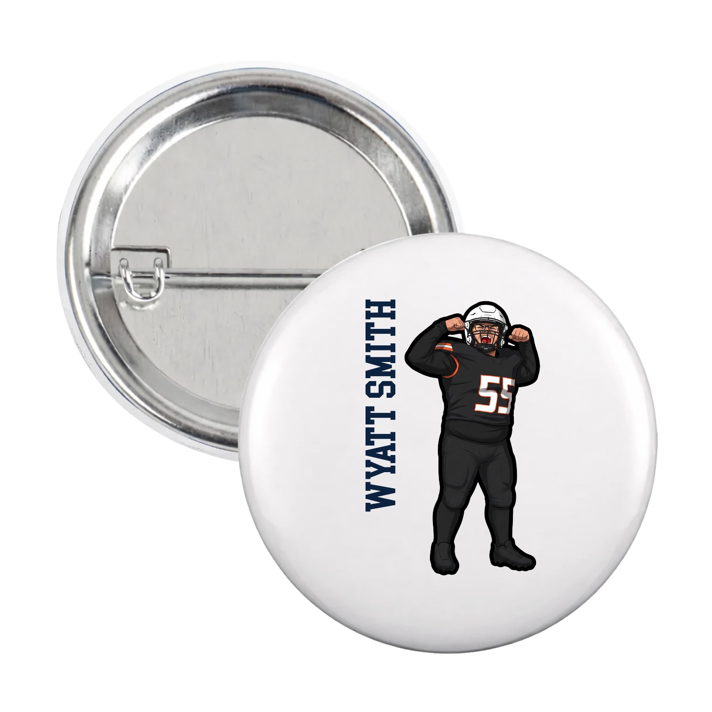 Game Day Button — Name Vertical in White