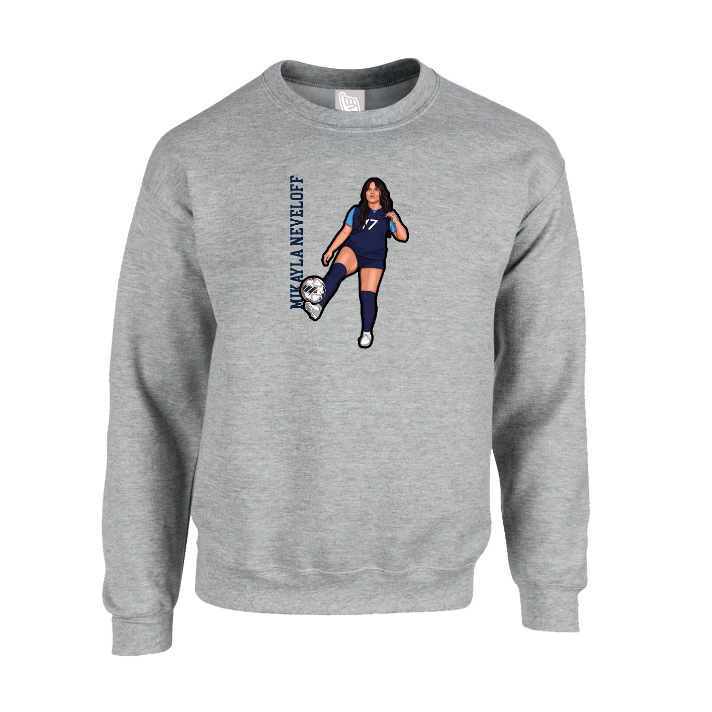 Fleece Crew — Name Vertical in Grey