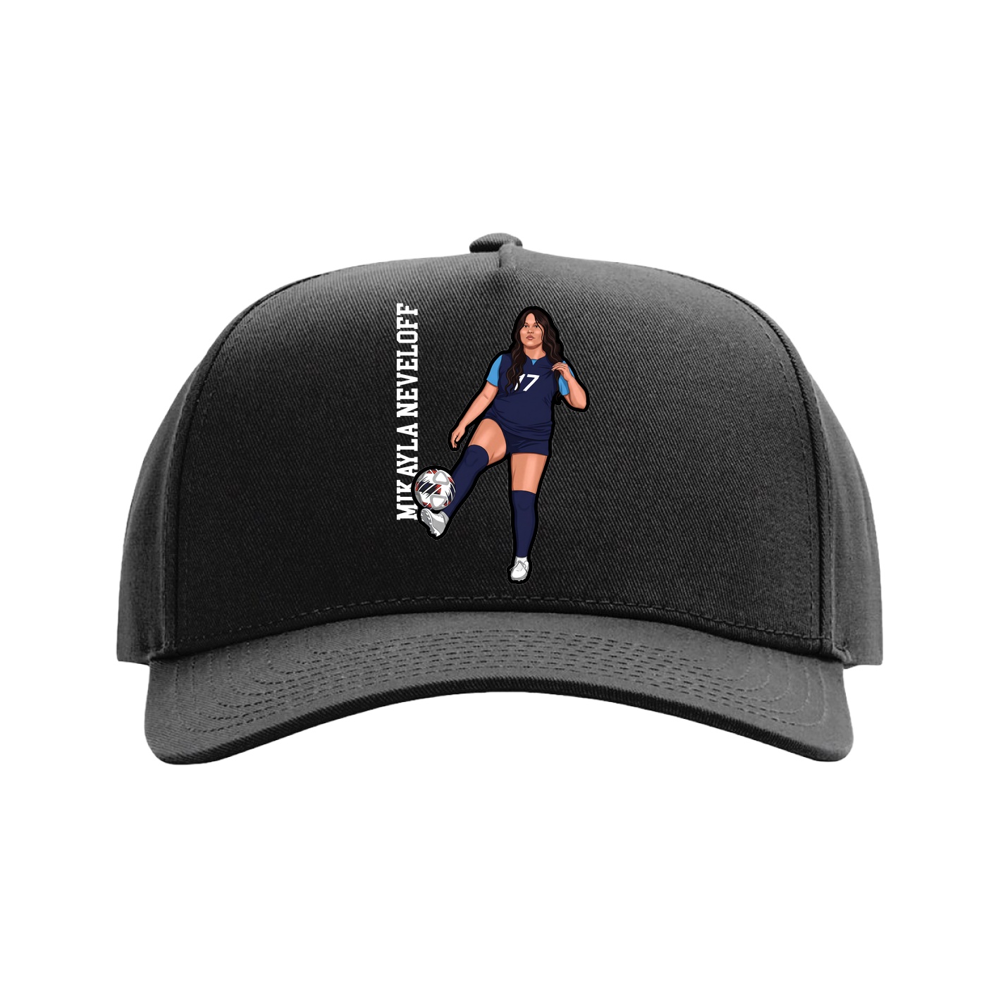 Full Fabric Five-Panel Champ Cap — Name Vertical in Black