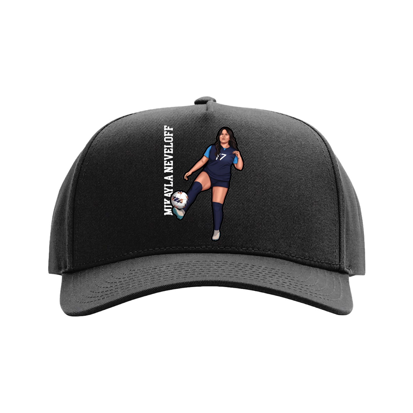 Full Fabric Five-Panel Champ Cap — Name Vertical in Black