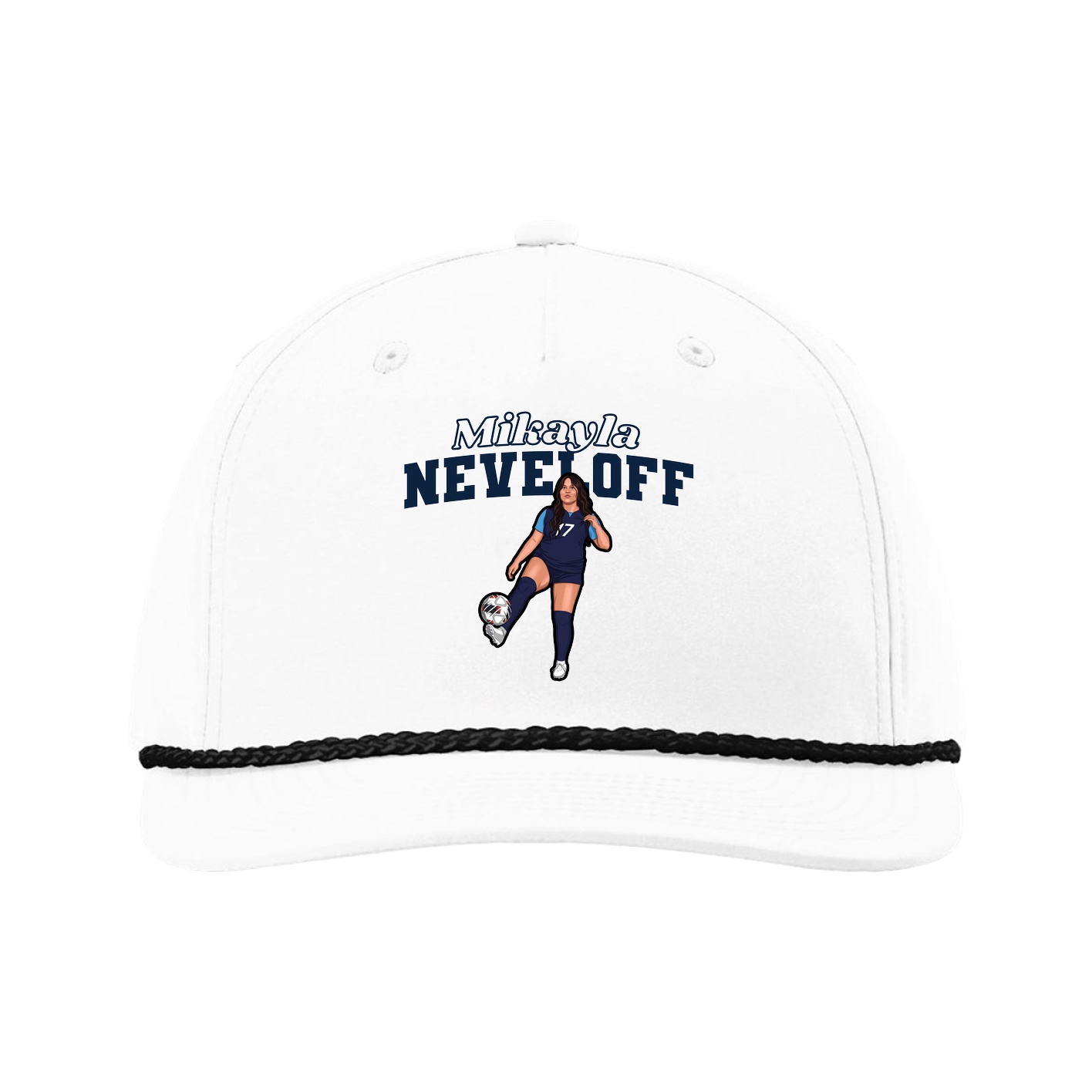 Five-Panel Classic Rope Cap — Name Arch in White