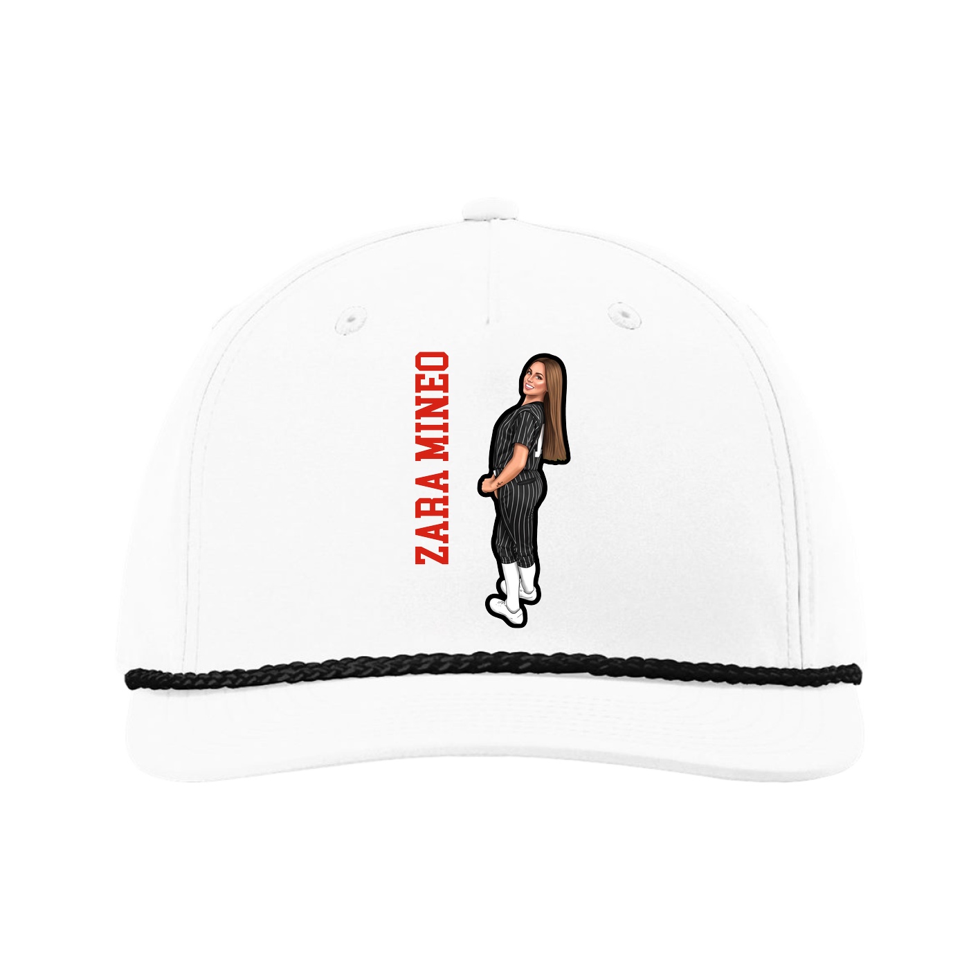 Five-Panel Classic Rope Cap — Name Vertical in White