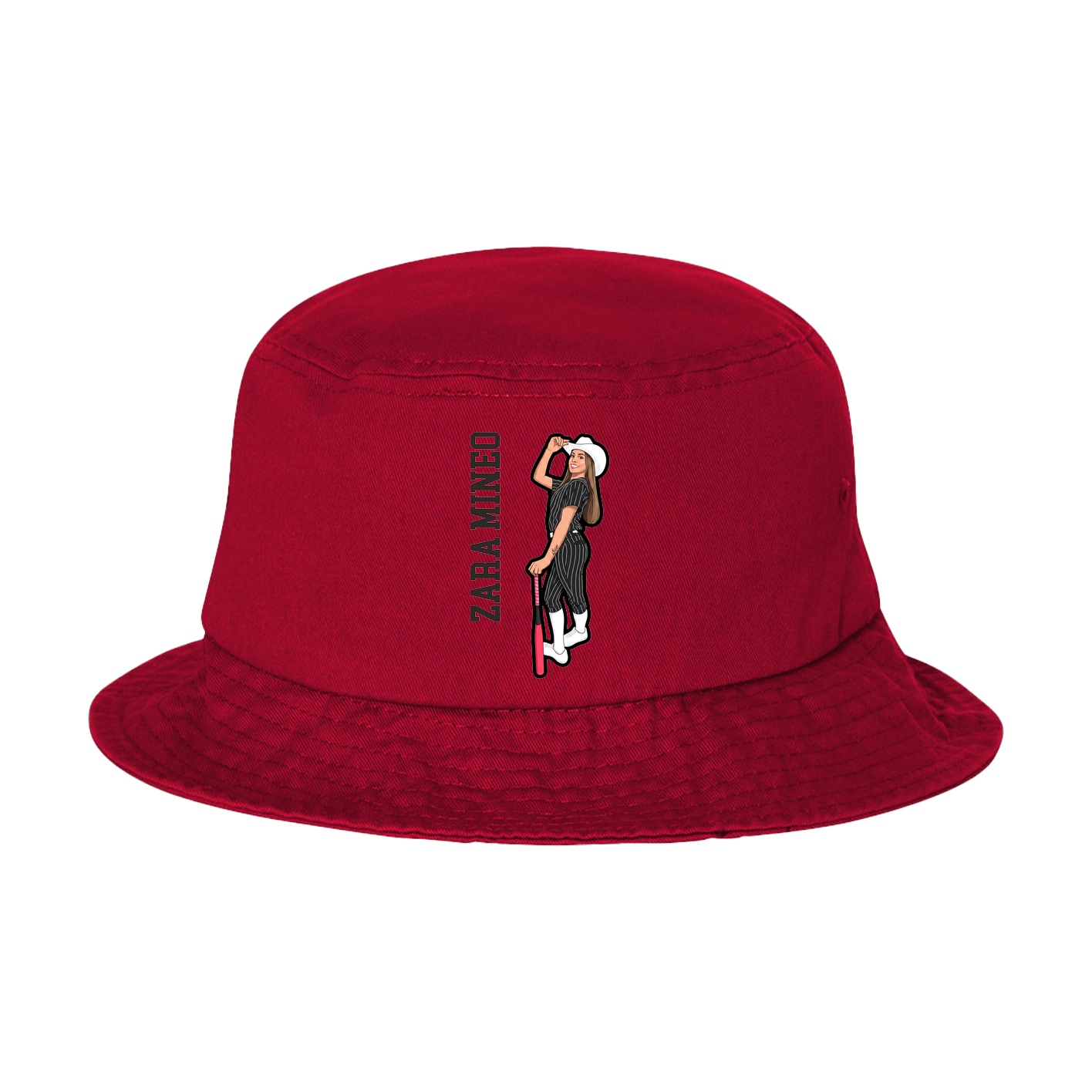 Bucket Cap — Name Vertical in Red