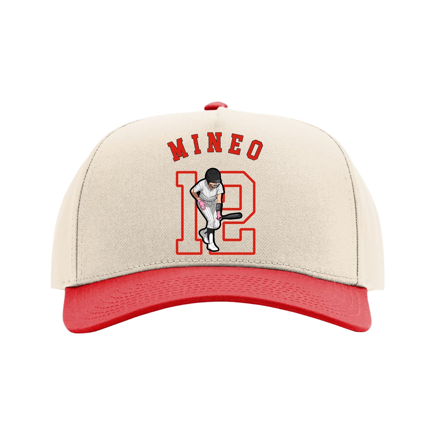 Full Fabric Five-Panel Champ Cap — Shirsey Arch in Cream/Red